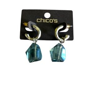 Chico's Silver and Blue Glass Crystal 3/4 Hoop Earrings